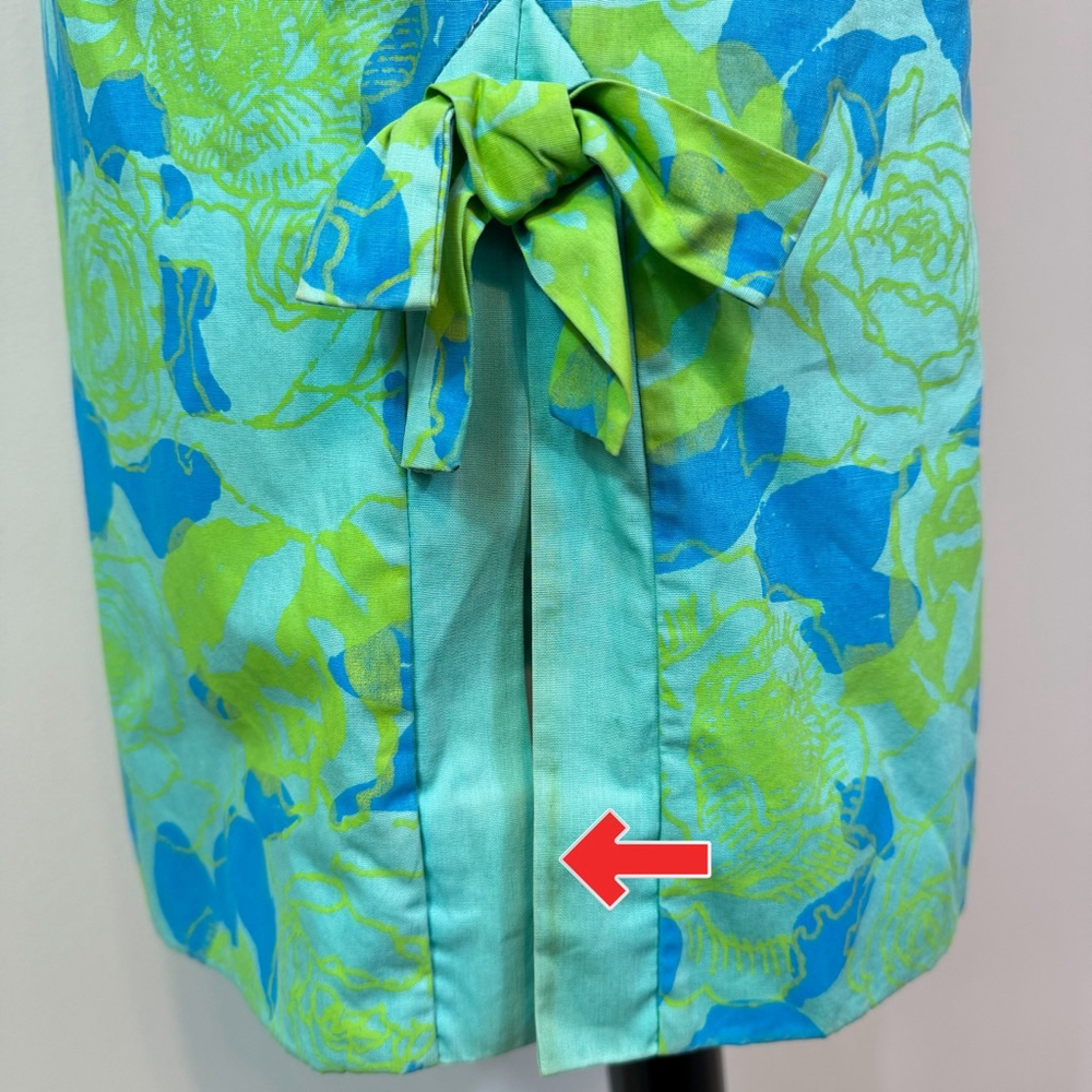 LILLY PULITZER Vtg Early 60’s Shift Dress Side Tie 100% Cotton Blue Green Floral - Picture 7 of 9
